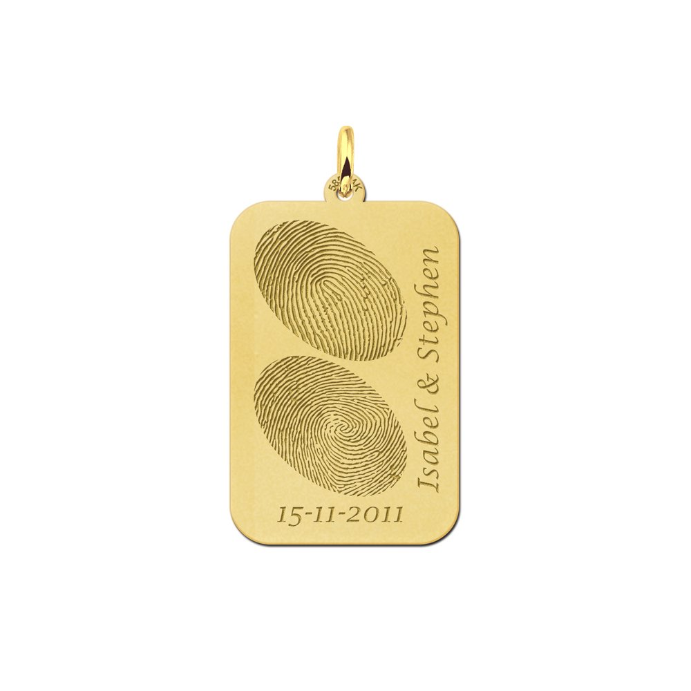 Names4ever Gouden Dog Tag Hanger met Vingerafdruk