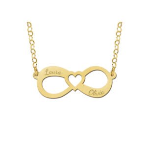 Gouden hanger infinity twee namen en hart - Names4ever