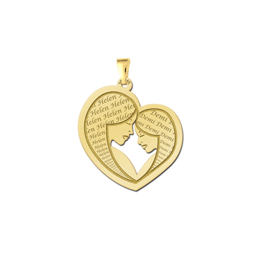 Gouden moeder dochter kettinghanger met namen in hartvorm van Names4ever