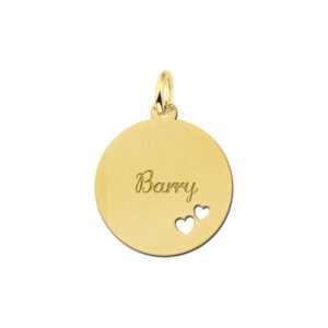 Gouden hangertje met je naam met 2 harten. - Names4ever