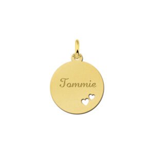 Gouden hangertje met je naam met 2 harten. - Names4ever