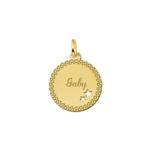 Gouden hangertje met je naam met 2 sterren en sierrand - Names4ever
