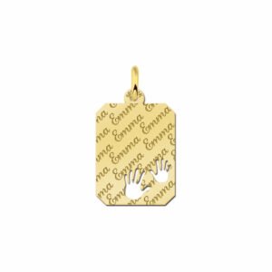 Gouden hangertje met naamgravure en handjes - Names4ever