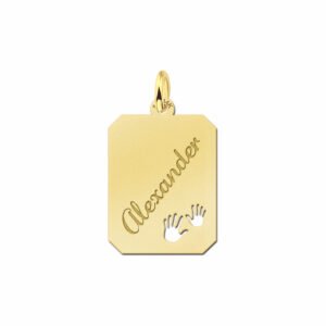Gouden hangertje rechthoek met handjes - Names4ever
