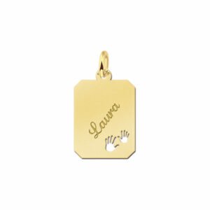 Gouden hangertje rechthoek met handjes - Names4ever