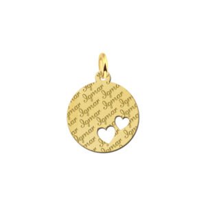 Gouden hangertje rond met 2 hartjes - Names4ever