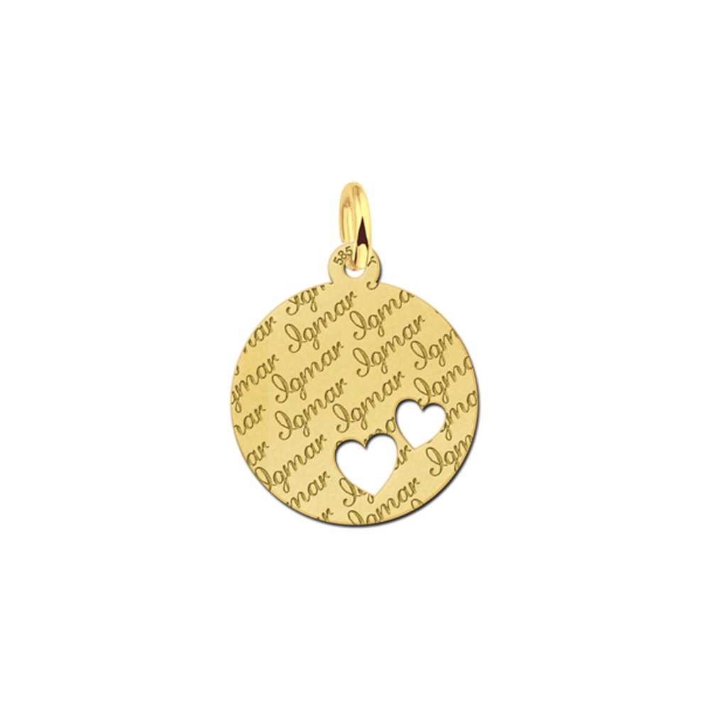 Gouden hangertje rond met 2 hartjes - Names4ever