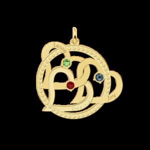 Names4ever Drie Harten Gouden Naamketting met Geboortesteen