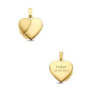 Names4ever Gouden Hart Medaillon met Gravure in Glanzend en Mat