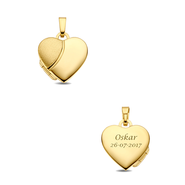 Names4ever Gouden Hart Medaillon met Gravure in Glanzend en Mat