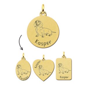 Gouden Hanger met Hondenras Teckel + Naam Graveren