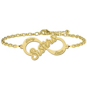Sisters Armband Infinity Hanger | Names4ever | 17 + 3 cm | 14 Karaat Goud