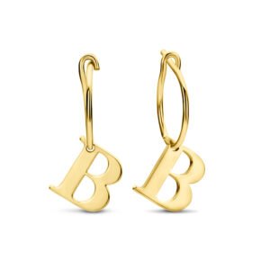 Names4ever 14K Geelgouden Creolen met Letter Hanger