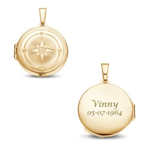 Gouden Ronde Kompas Medaillon - Vingerafdruk