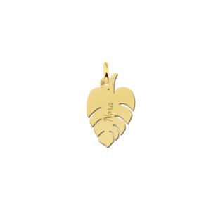 Names4ever Minimalistische Gouden Bladvormige Naamhanger GMNH007