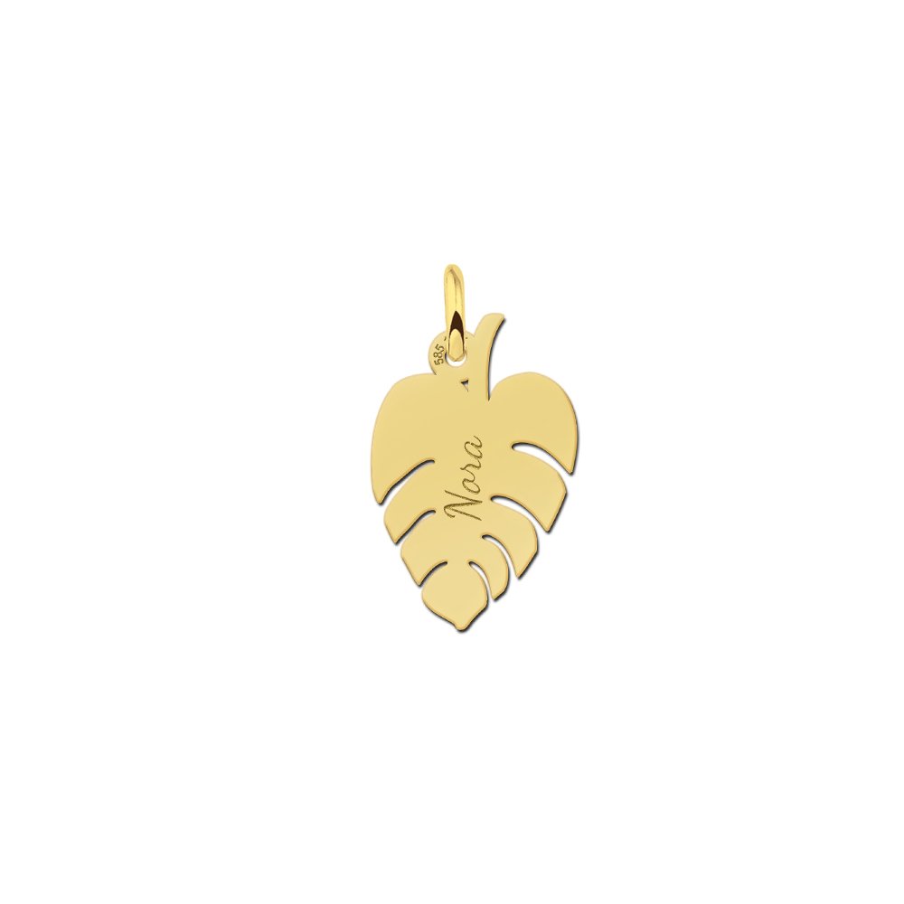 Names4ever Minimalistische Gouden Bladvormige Naamhanger GMNH007
