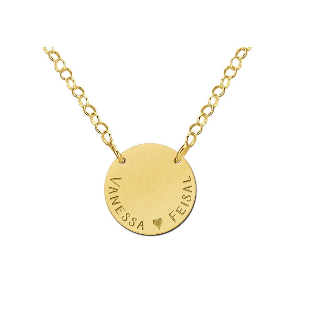 Names4ever Ronde Gouden Hanger voor Twee Namen met Ketting GMNH001