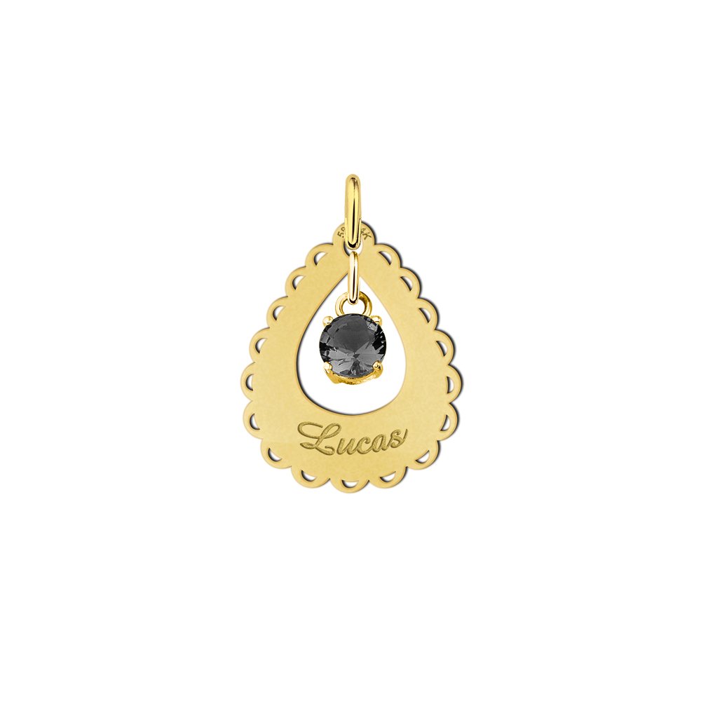 Gouden naamhanger druppel rand zirkonia - Names4ever