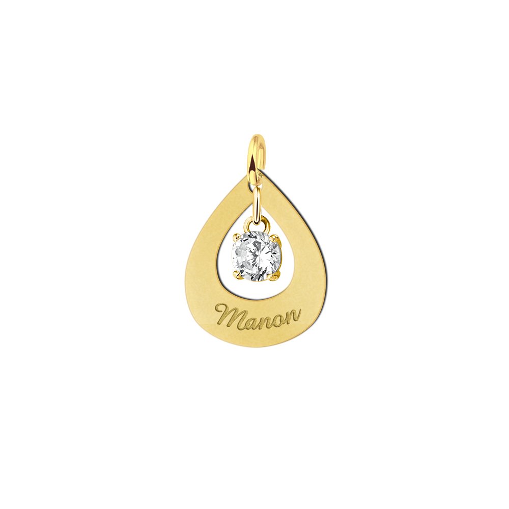 Names4ever Druppel Hanger in goud + Zirkonia GNH10-Z