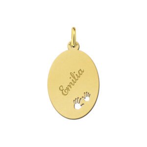 Gouden naamplaatje graveren met 2 handjes large - Names4ever