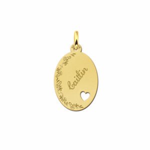 Gouden naamplaatje met bloemetjes om je naam in te graveren. - Names4ever