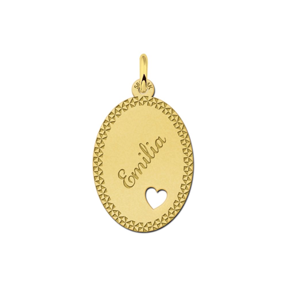 Gouden naamplaatje met sierrand en hart large - Names4ever