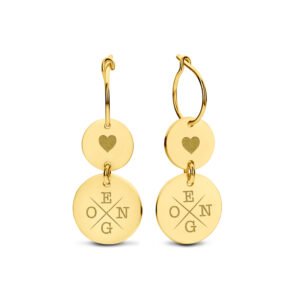 14K Geelgouden Oorringen met Twee Rondjes en Initialen | Names4ever