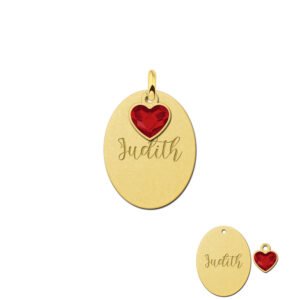 Gouden ovale hanger met hangende swarovski steen - Names4ever