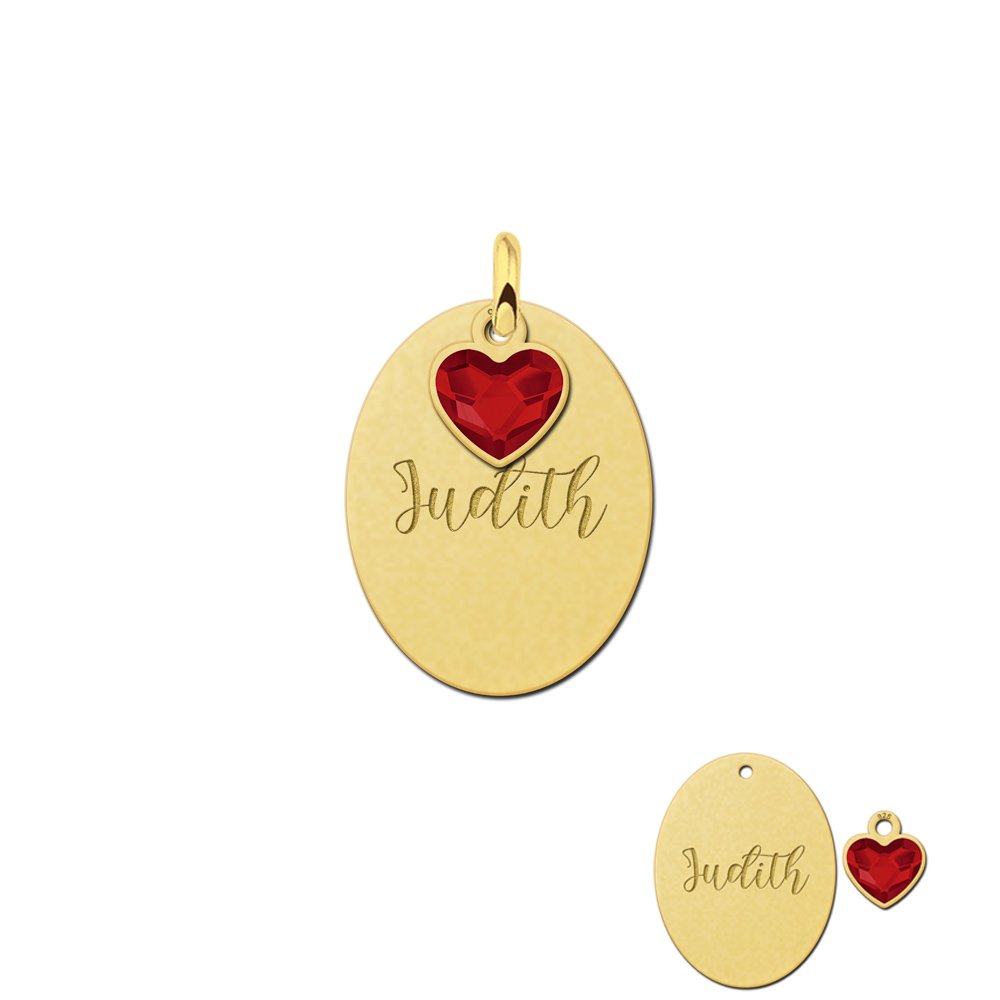Gouden ovale hanger met hangende swarovski steen - Names4ever