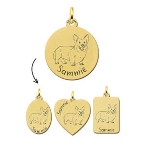 Gouden Hanger met Hondenras Welsh Corgi Pembroke + Naam Graveren