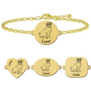 Gouden portret honden armband Mopshond - Names4ever