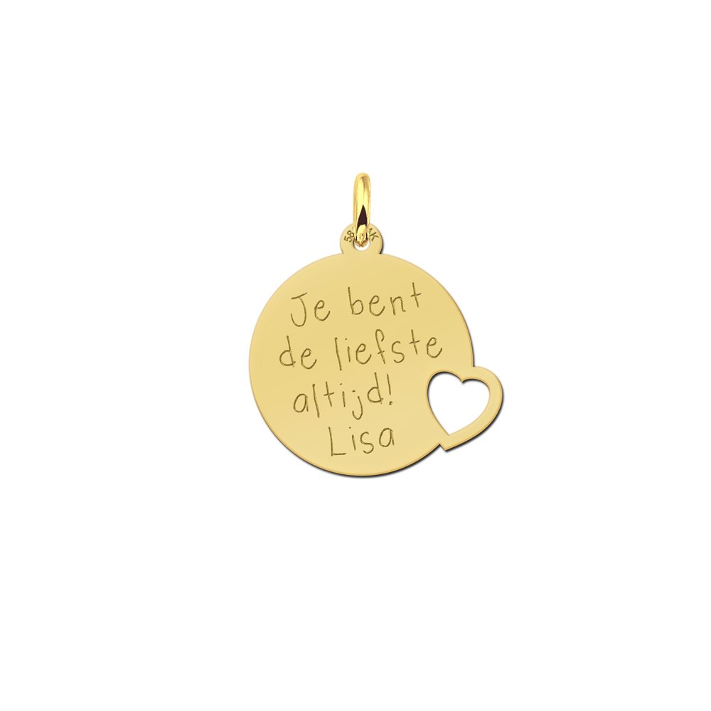 Names4ever Gouden Cirkel met Hart Hanger met eigen tekst