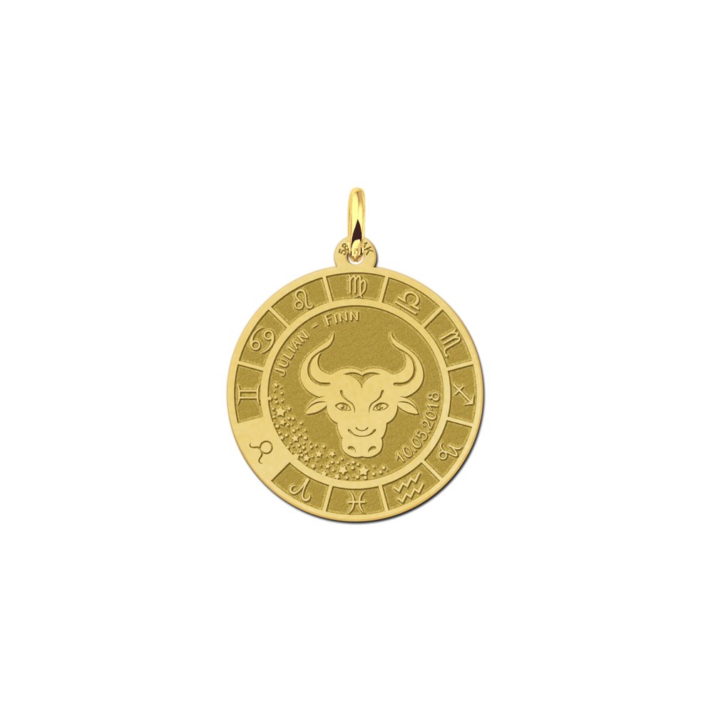 Gouden Stier Sterrenbeeld Bedel met Naam GHS086 | Names4ever