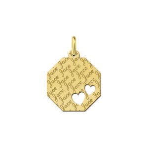 Graveerplaat van goud met 2 hartjes - Names4ever