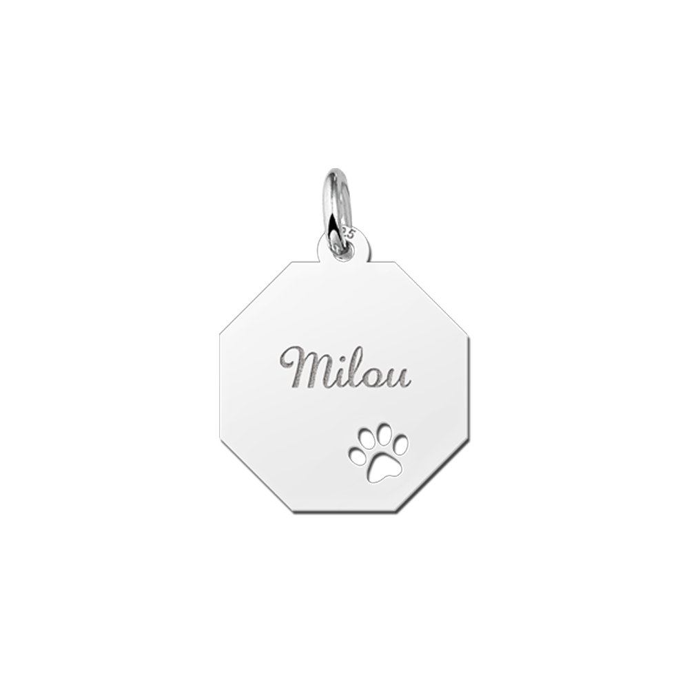 Graveerplaat van zilver met schattig pootje - Names4ever