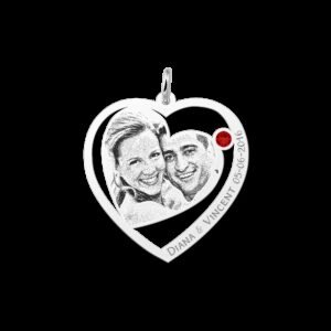 Valentijn Sieraad | Zilveren Hart Hanger met Fotogravure en Tekst