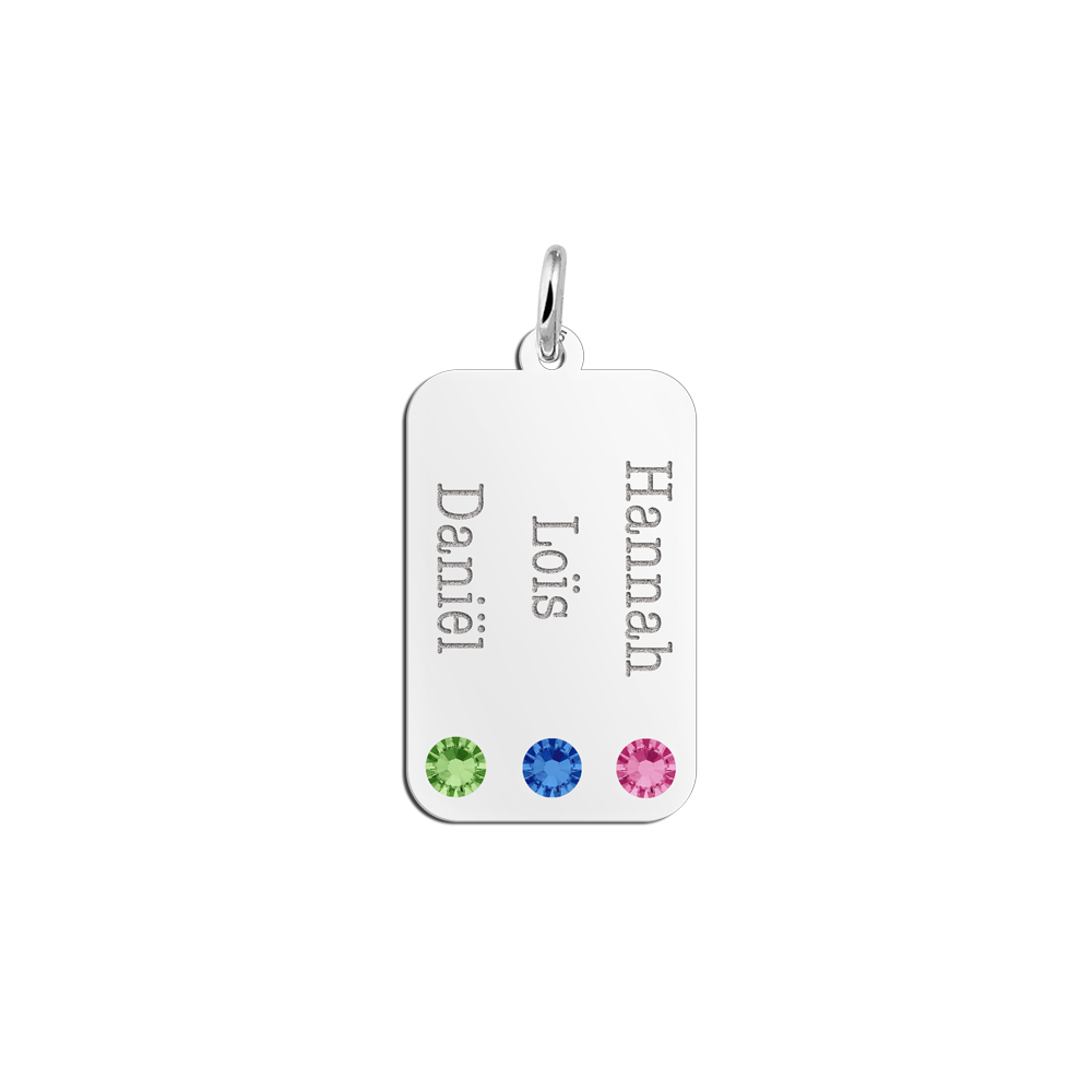 Zilveren Dog Tag met Drie Geboortestenen Names4ever