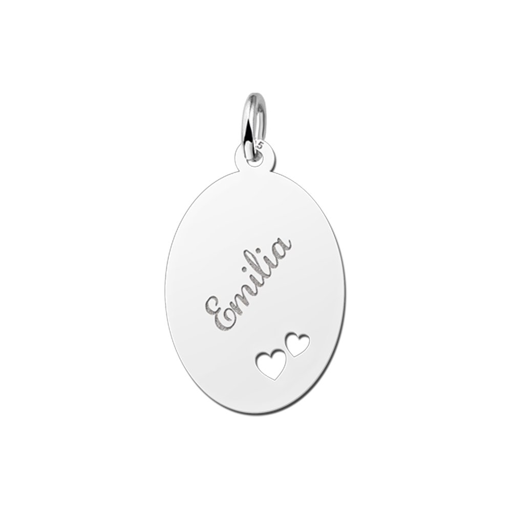 Hanger van zilveren graveren met 2 harten - Names4ever