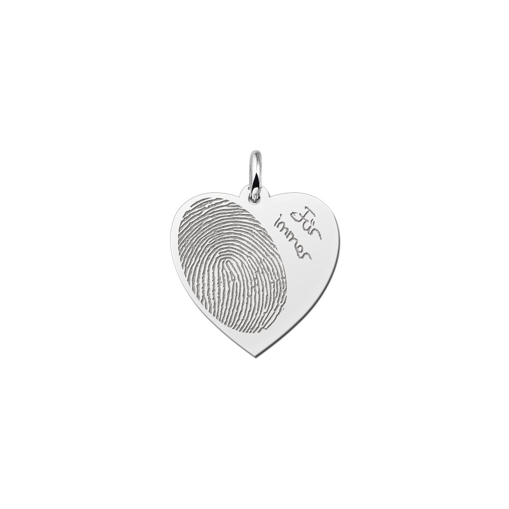 Hartvormige Hanger met Vingerafdruk en Tekst van Zilver Names4ever