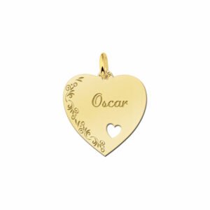 Hartje goud met bloemrand - Names4ever