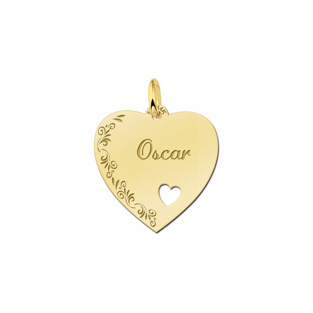 Hartje goud met bloemrand - Names4ever