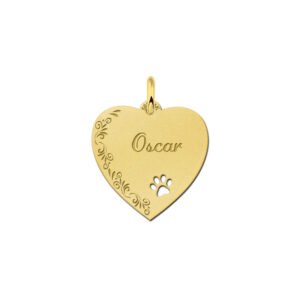Hartje goud met bloemrand en pootje - Names4ever