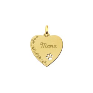 Hartje goud met bloemrand en pootje - Names4ever