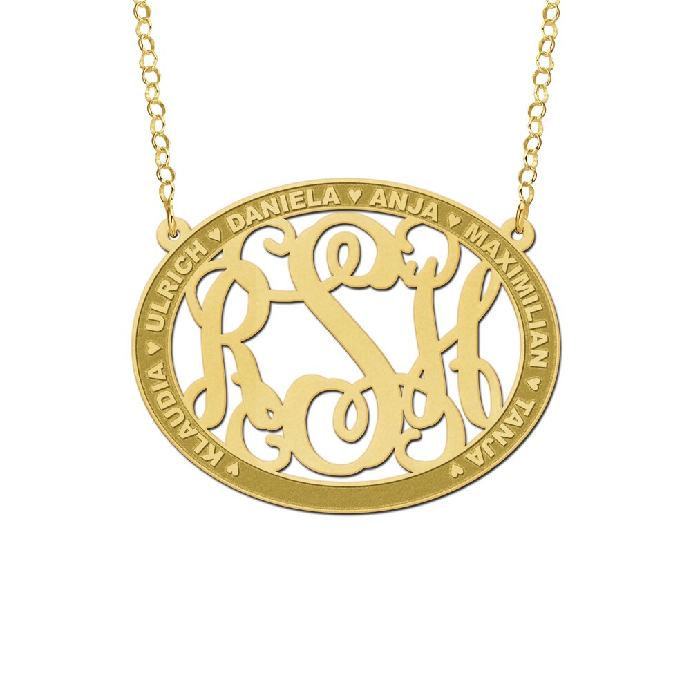 Names4ever Ovale Hanger Monogram met Namen + Ketting GMH023