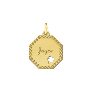 Je naam graveren in deze gouden graveerplaat klavertje - Names4ever