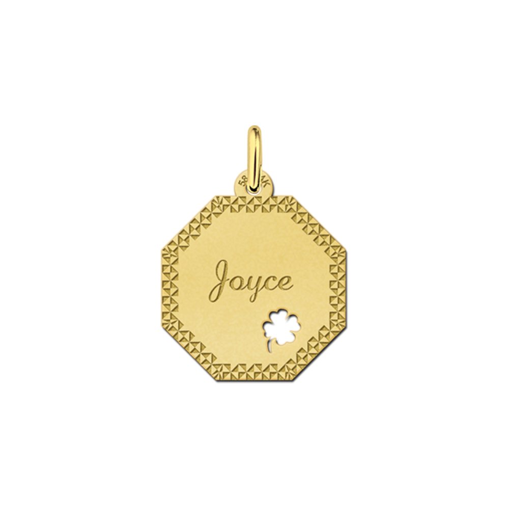 Je naam graveren in deze gouden graveerplaat klavertje - Names4ever