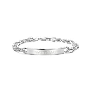 Massieve zilveren herenarmband met naam en figaroschakels van Names4ever