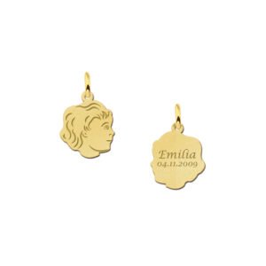 Mini Gedetailleerde Gouden Meisjes Kinderkopje Graveerhanger | Names4ever