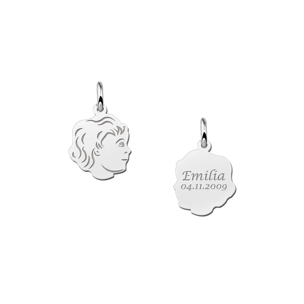 Mini Gedetailleerde Zilveren Meisjes Kinderkopje Hanger | Names4ever