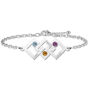 Names4ever Driedubbele Driehoek Zilveren Moeder en Dochter Geboortestenen Graveer Armband
